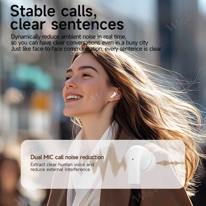 Наушники WoSD 2025 TWS Wireless Earbuds предлагают истинную беспроводную свободу с эргономичным дизайном для максимального комфорта и HIFI звуком с Dolby Bass. Они также оснащены ACC стереозвонками HD, сенсорным управлением.