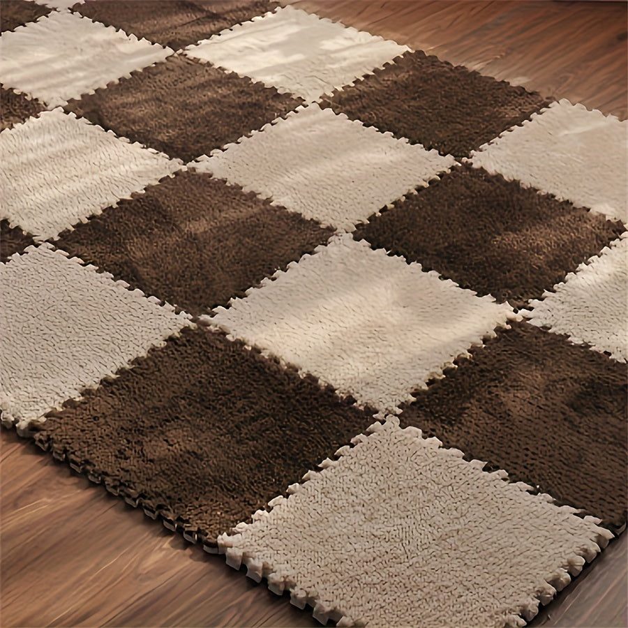 12 Pieces Flocked Carpet Splicing Mats for Home Bedroom Anti-Slip Anti-Fatigue 11.8x11.8 Inches