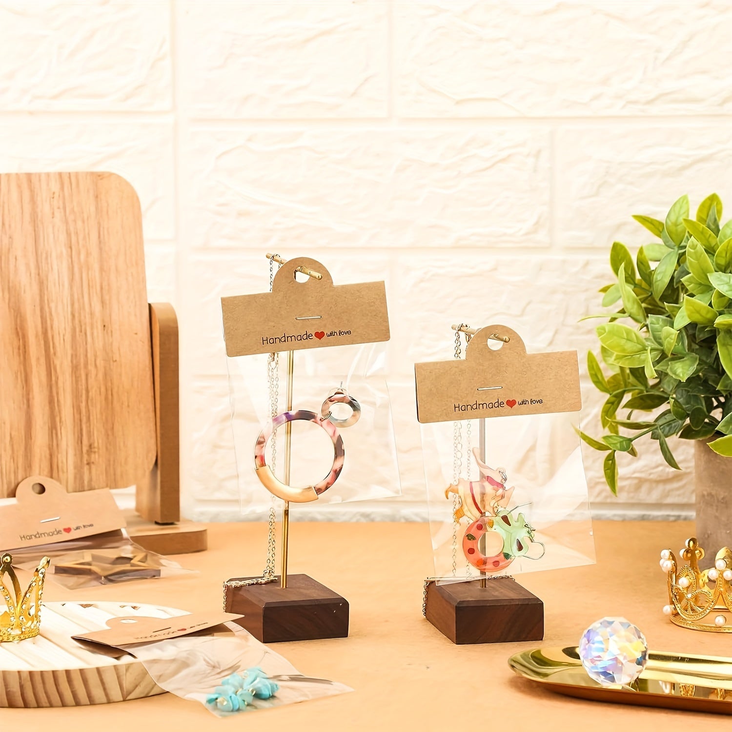 Set de embalaje para joyería de 100 piezas con bolsas transparentes y tarjetas de exhibición para pulseras, pendientes y manualidades