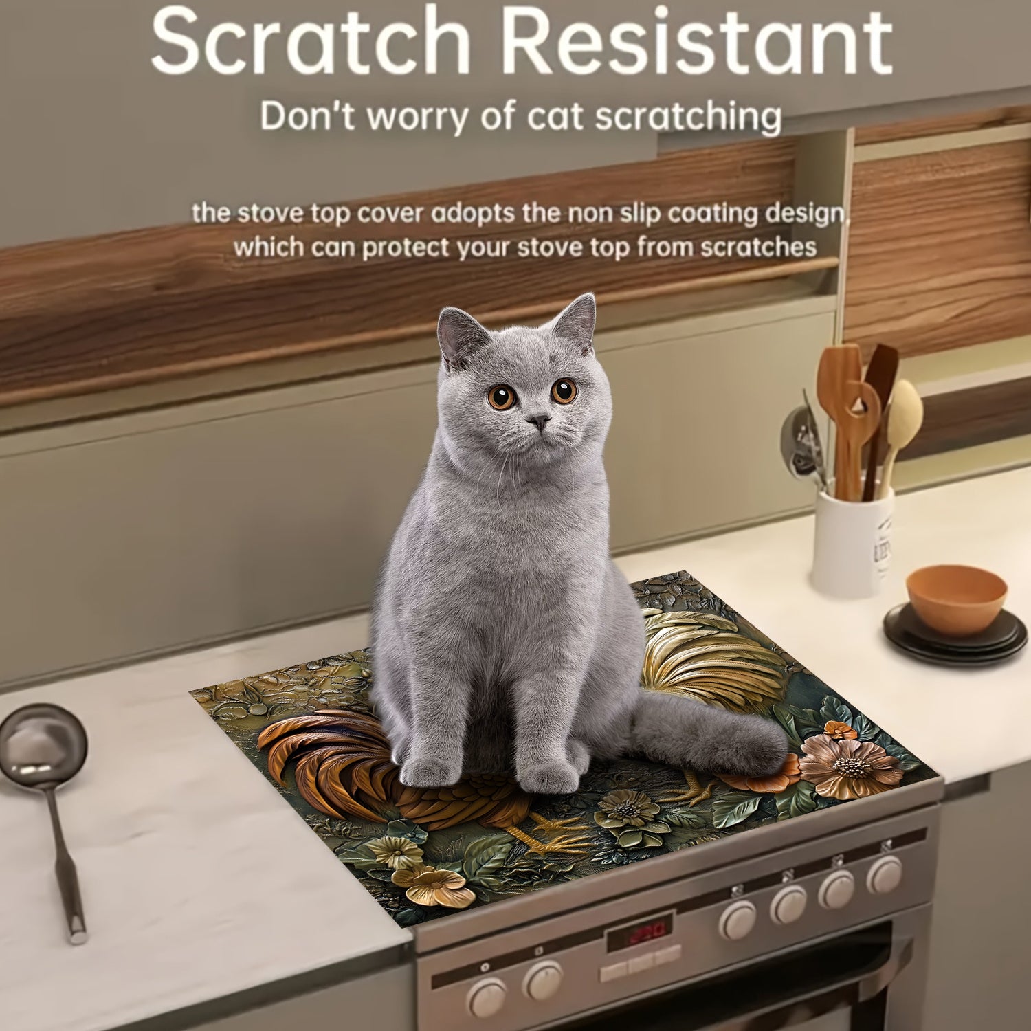 Rustik Qo'yloq va Gulbargli Pishirish Panelini issiqlikka chidamli, sirg'almas rezina himoyachisi, pechlar va pechlar uchun