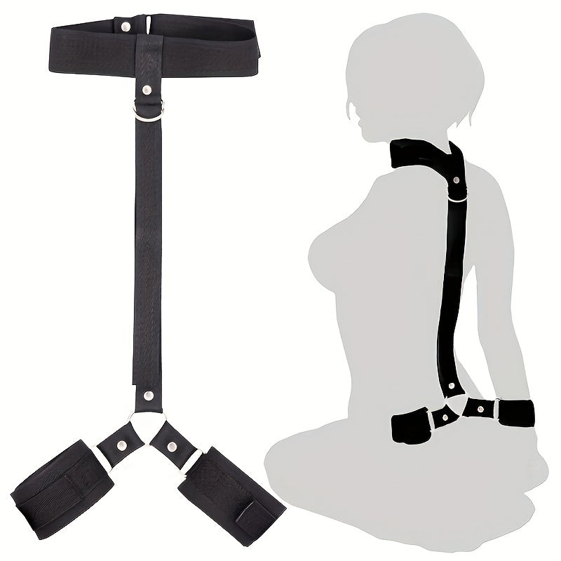 Unisex Bondage Restraints Set with Collar and Handcuffs, Adjustable, Bed BDSM Toys