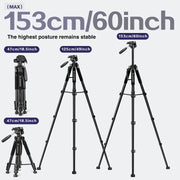 60-Inch Aluminum Tripod with 360-Degree Ball Head for Cameras and Smartphones Black