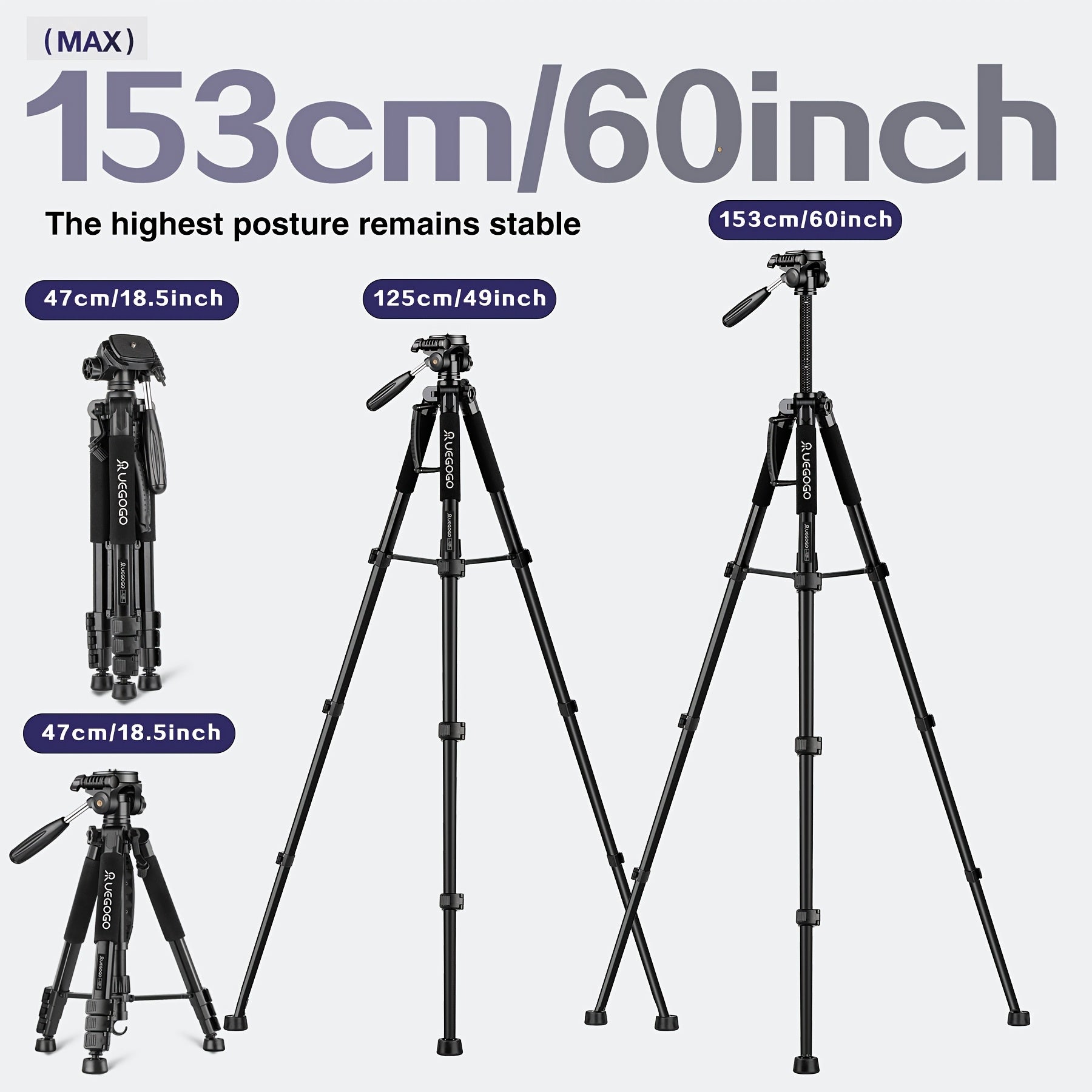 60-Inch Aluminum Tripod with 360-Degree Ball Head for Cameras and Smartphones Black