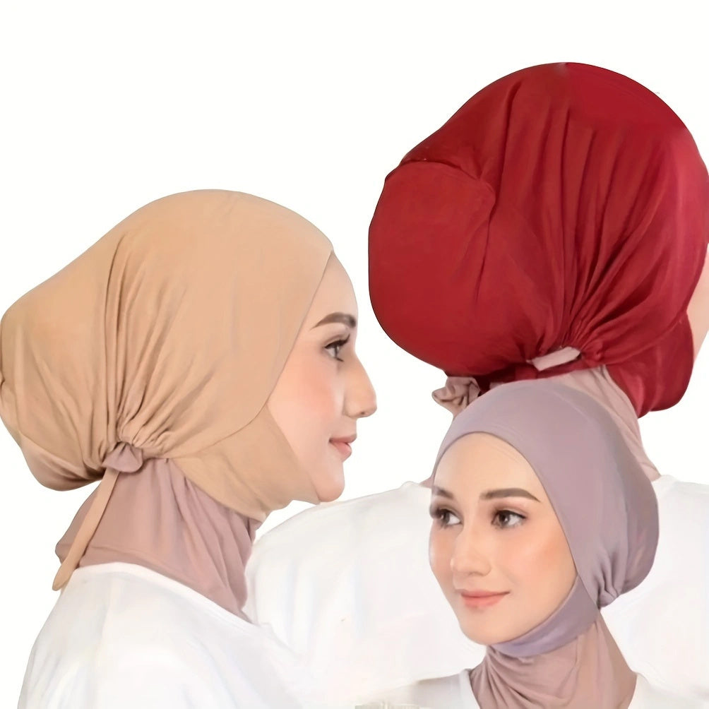 Women's Adjustable Instant Hijab Scarf Solid Color Polyester with Undercap for Eid and Casual Wear