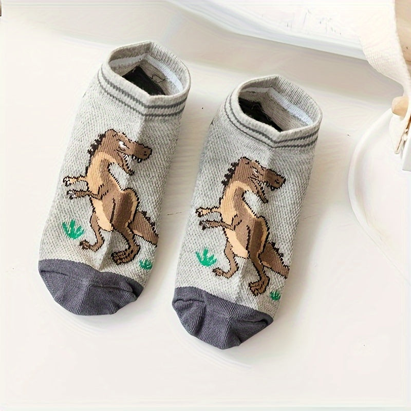 Toddler Dinosaur Ankle Socks Pack of 5 All-Season Breathable Cotton Blend Boys Girls