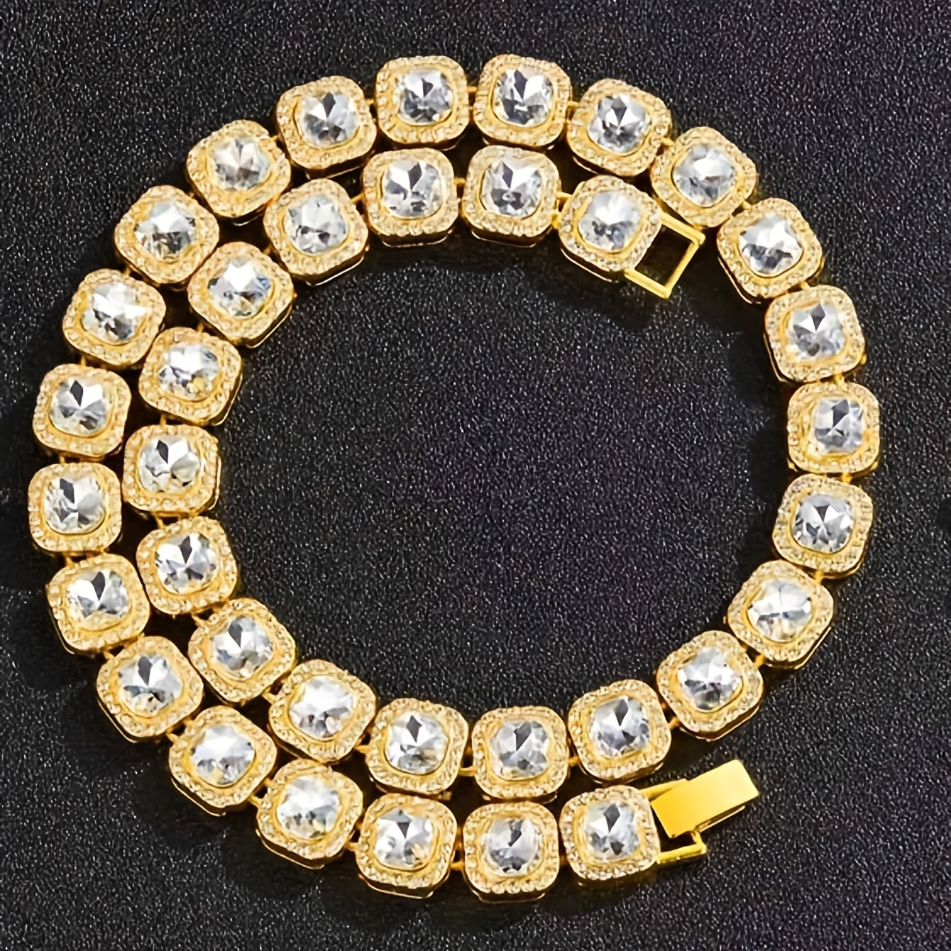 Two Pieces Hip Hop Ice Heart-Shaped Rock Candy Necklaces with Cuban Chain Punk Jewelry for Men Women