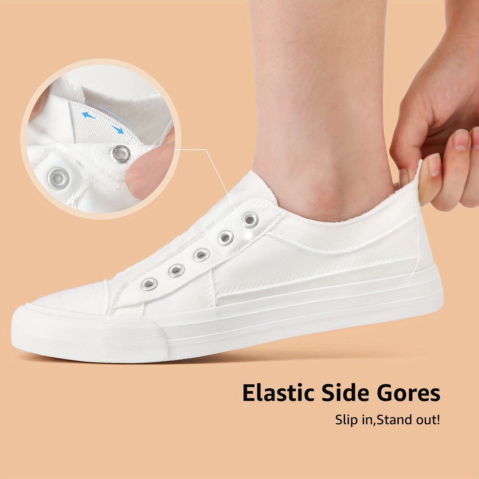 Women's Slip-On Sneakers White Casual Shoes Breathable Fabric All-Season