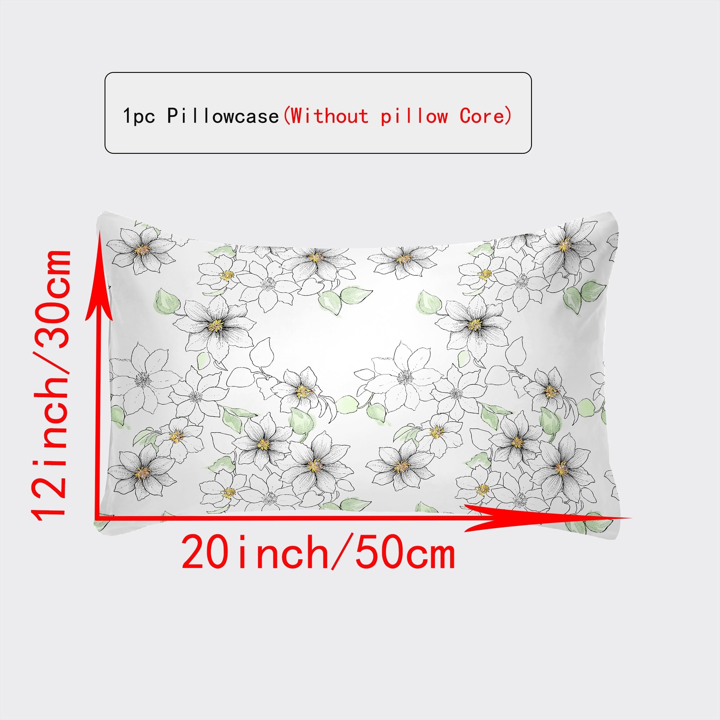 Breathable Pillowcase with Envelope Closure in Multiple Sizes and Floral Patterns