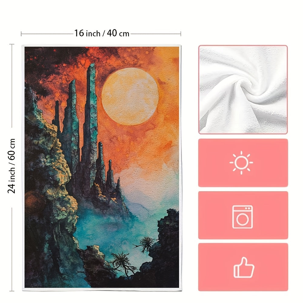 Set of 2 Space-Themed Kitchen Towels, Ultra Soft, Absorbent, 16x24 Inches