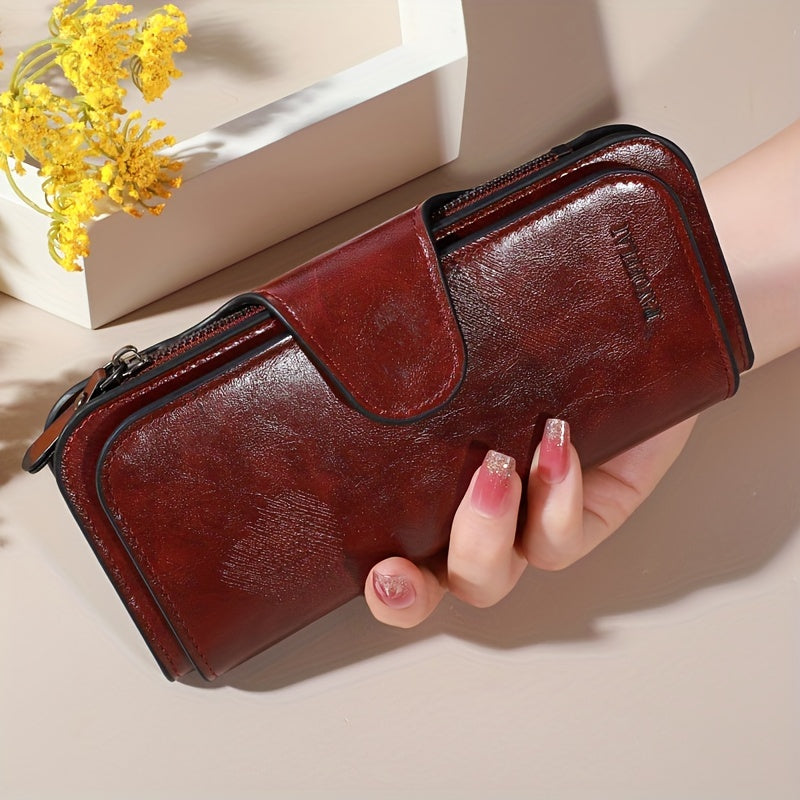 Billetera vintage para hombre con compartimentos con cremallera, tarjetero y monedero en rojo, negro o teal