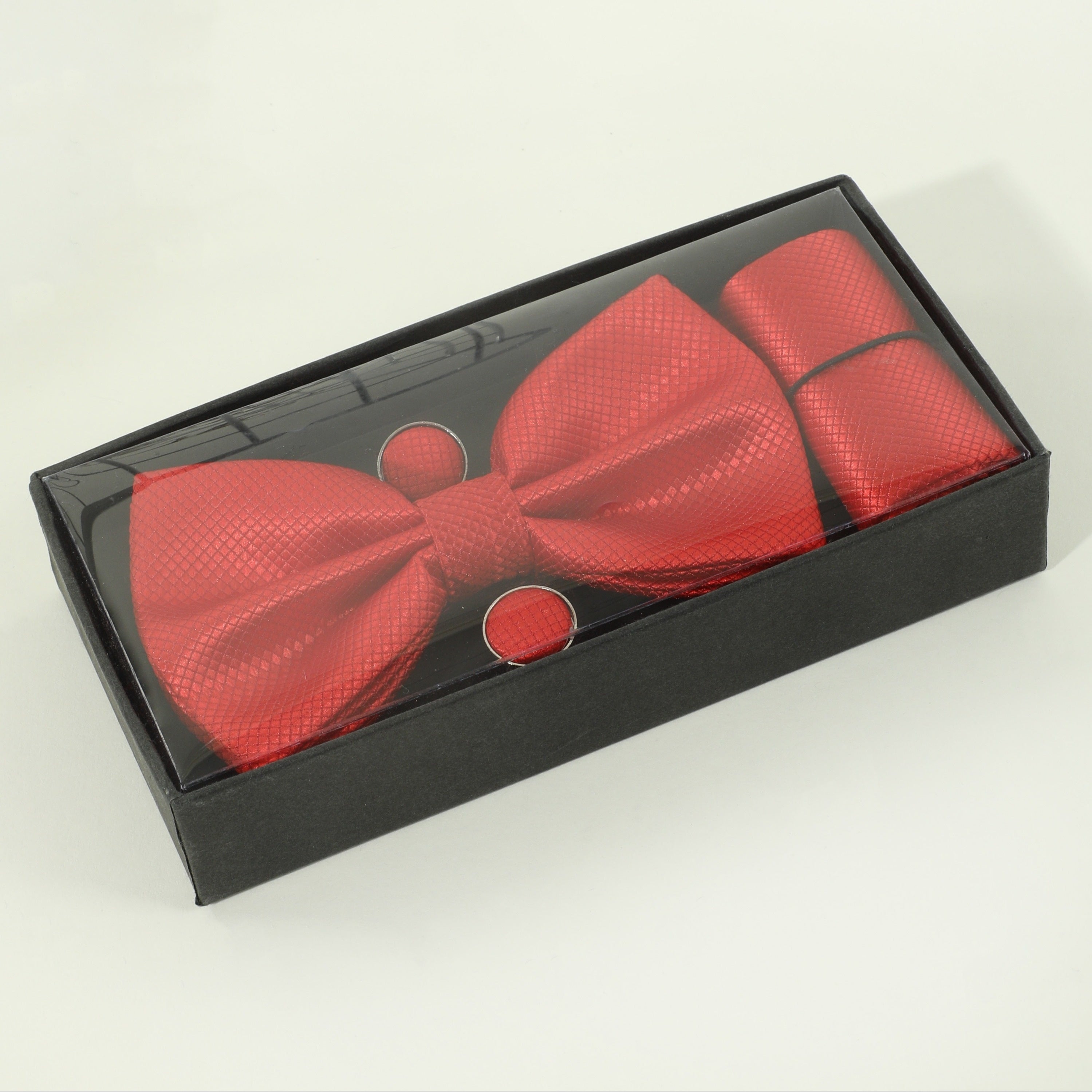 Men's Formal Wedding Bow Tie Set with Pocket Square and Cufflinks
