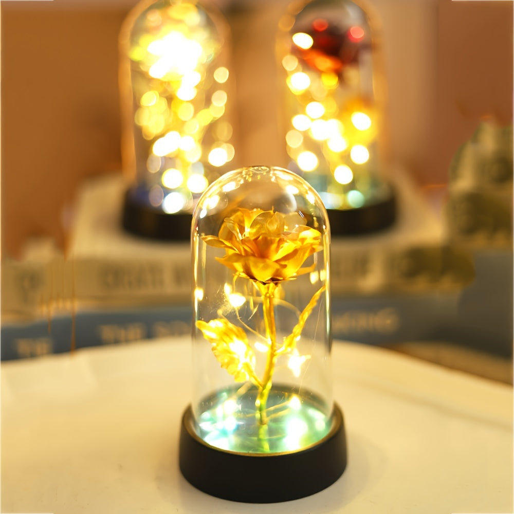 Golden Foil Rose Night Lamp Decorative Gift for Special Occasions