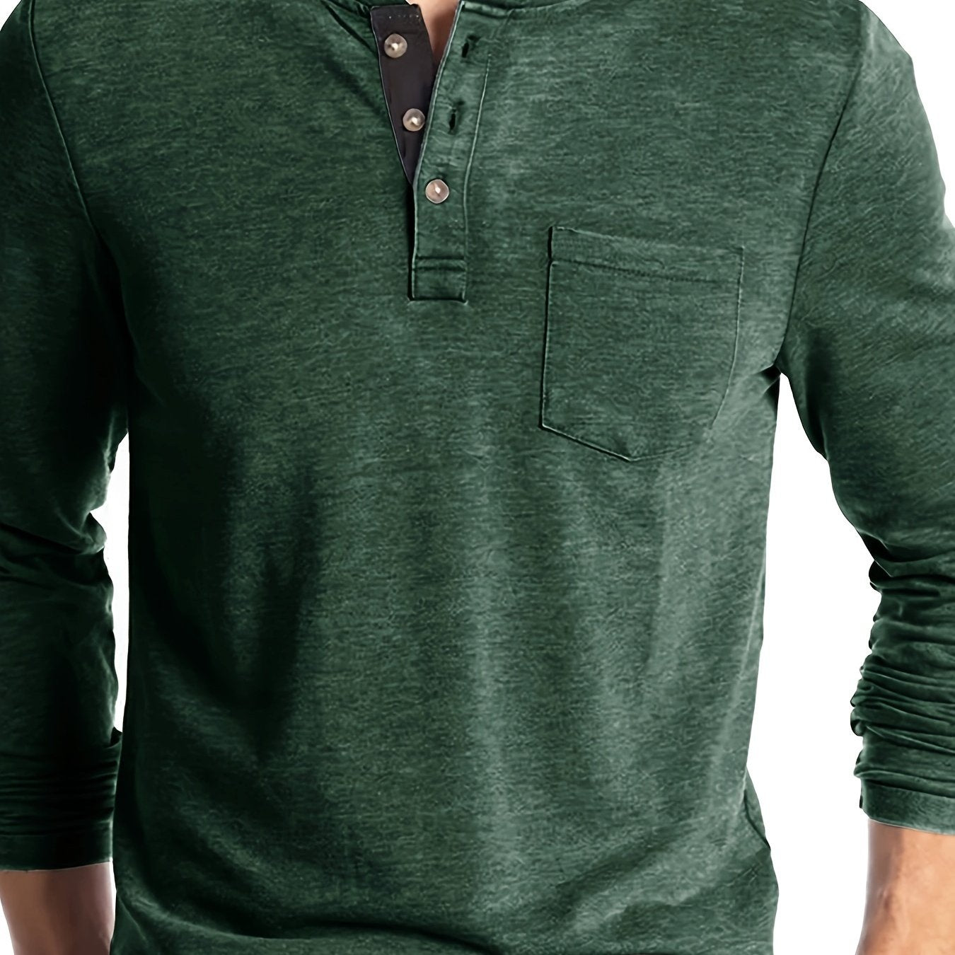 Men's Plus Size Henley Shirt Long Sleeve Slim Fit Casual Polo Collar with Pocket