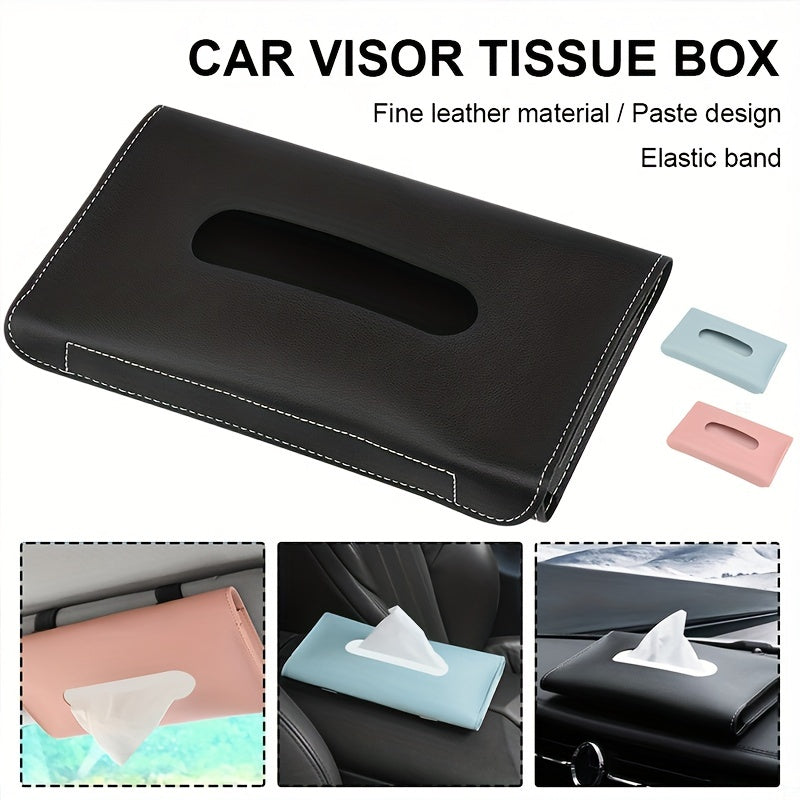 Car Interior PU Leather Tissue Box Holder Dark Blue Pink Black