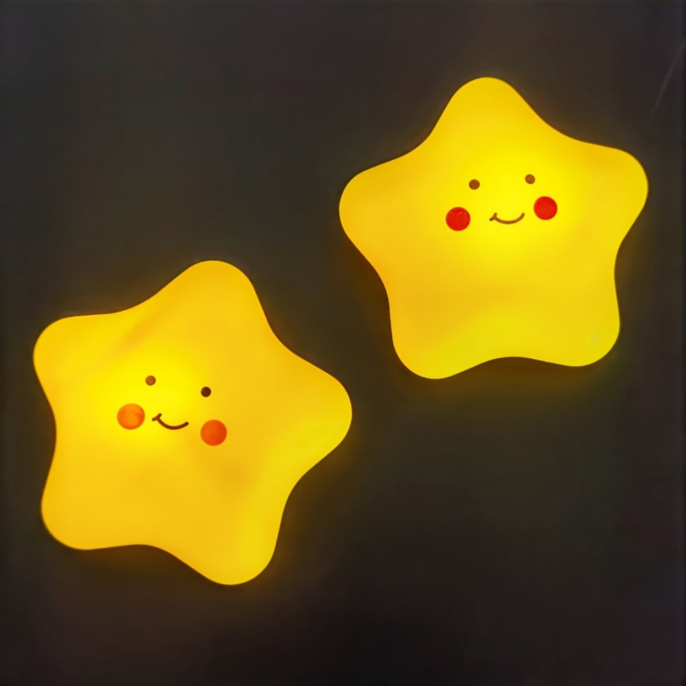 Star-Shaped LED Night Light with Smile Expression Soft Yellow Glow Plastic Battery Operated