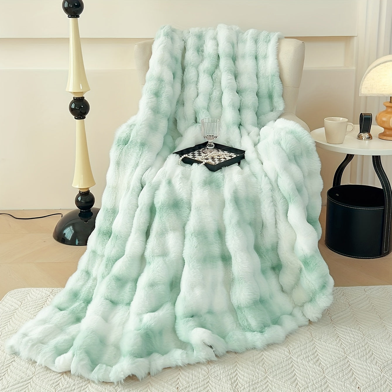 Tie-Dye Faux Rabbit Fur Blanket Shaggy Plush Bed Sofa Throw Cozy Fluffy