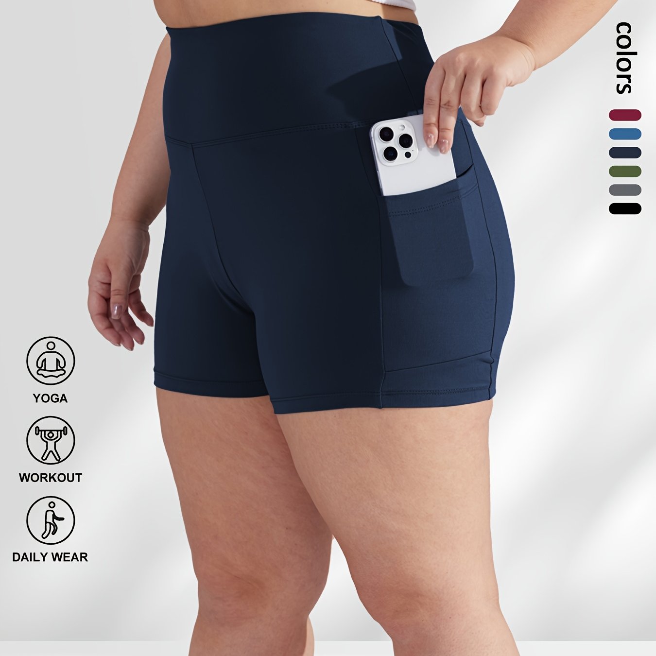 Women's Plus Size High-Waisted Shorts with Pockets, Butt-Lifting, Stretch Fabric