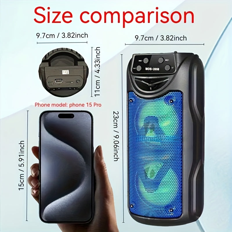 Wireless Portable Speaker with Dual 4-Inch Stereo Sound USB Charging LED Lights FM Radio for Outdoor Camping