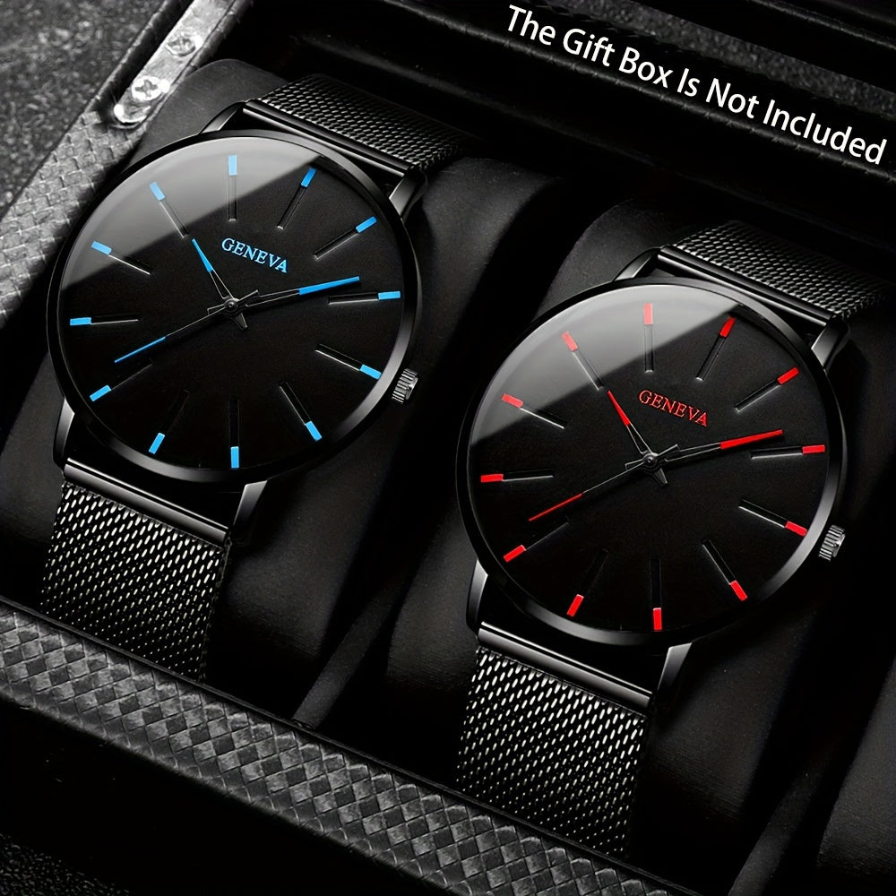 Set of 2 Men's Quartz Watches Round Dial Stainless Steel Band Date Display Gift for Valentine's Day Easter Birthdays Christmas