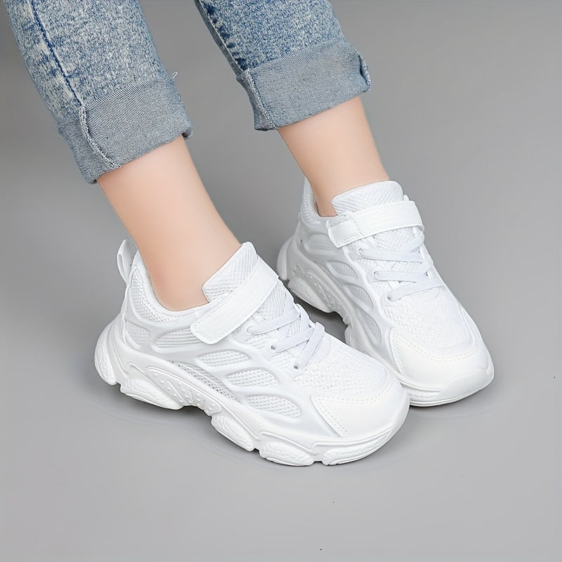 Дышащие сетчатые кроссовки для девочек, всесезонные нескользящие беговые туфли с застежкой на липучке