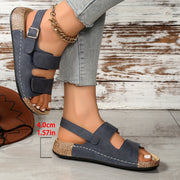 Women's Summer Sandals Open Toe Cushioned Dark Blue Cork Strappy