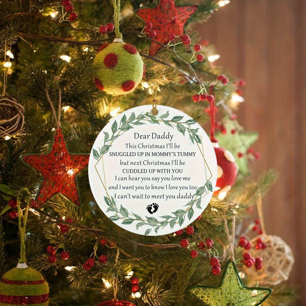 1 dona Homiladorlikni e'lon qilish uchun osilgan daraxt bezaklari yangi otalar uchun - Akril bola qorinli Rojdestvo ornament, "Aziz Otajon" xabari bilan birinchi Rojdestvo otasi bo'lish sovg'asi