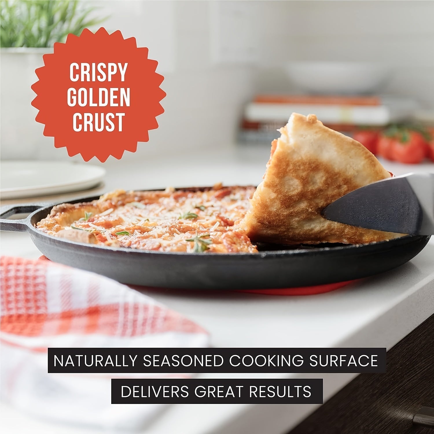 Cast Iron Pizza Pan for Baking Grilling Durable Non-Stick 12 Inch