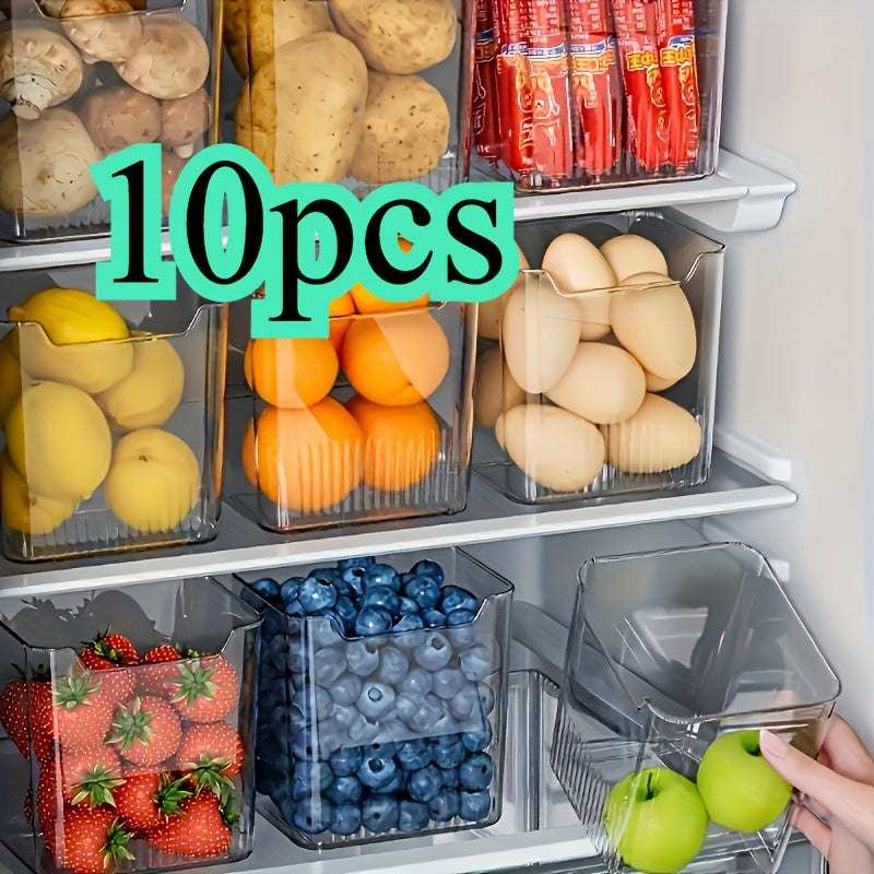 10 Pieces Clear Plastic Refrigerator Organizer Bins Stackable Storage Containers