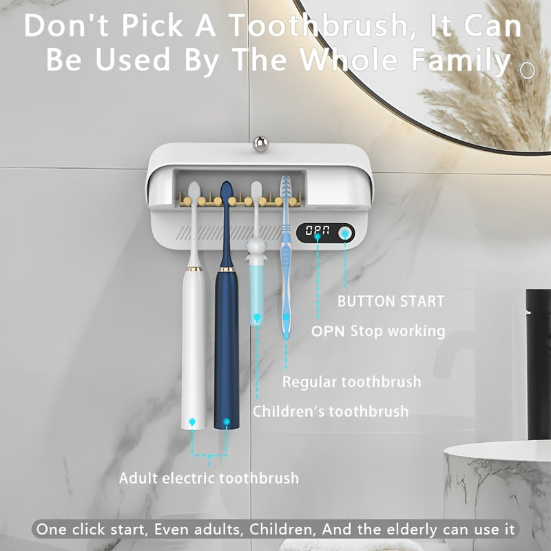 Wall-Mounted UV Toothbrush and Razor Dryer Holder with Fan Drying and USB Charging