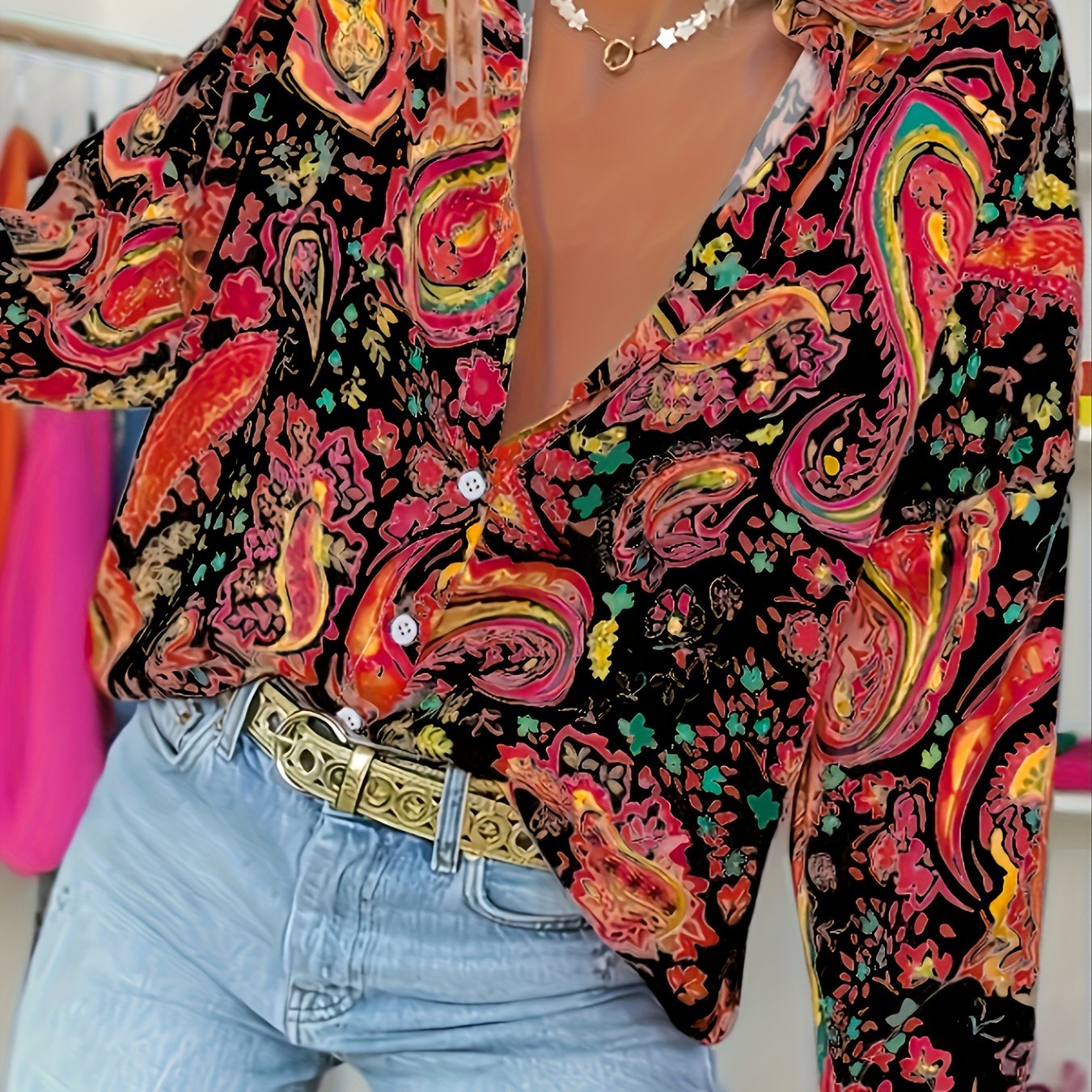 Women's Floral Print Long Sleeve Shirt Polyester Casual Washable