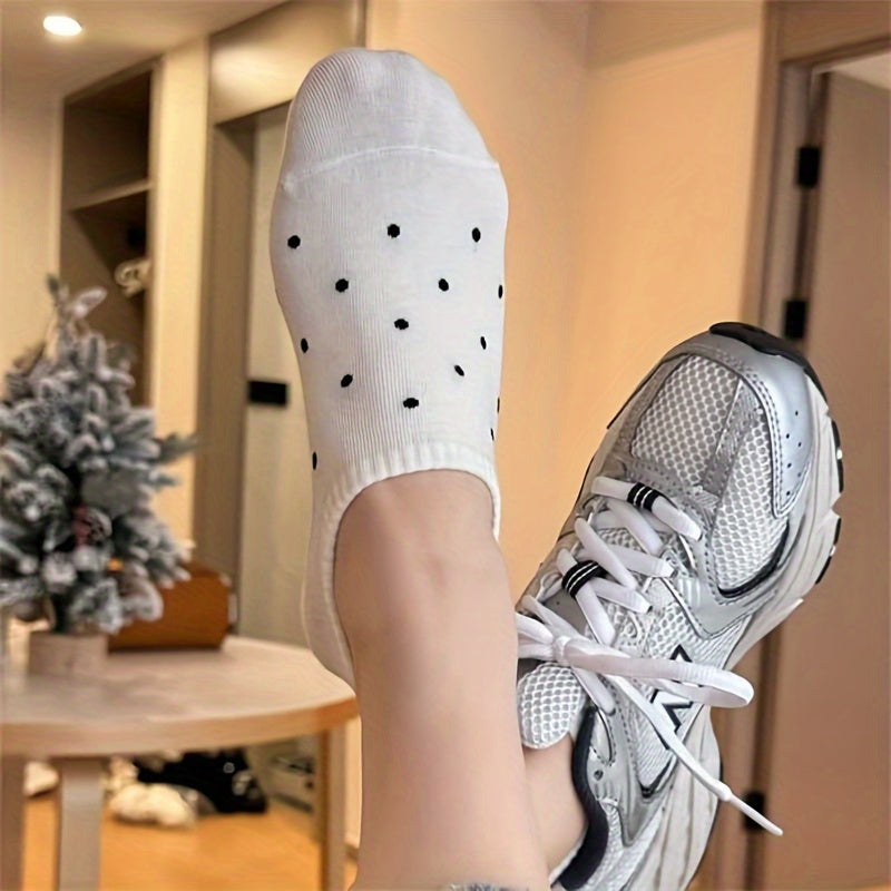Women’s Polka Dot Knit Boat Socks 4 Pairs Invisible Breathable Hosiery