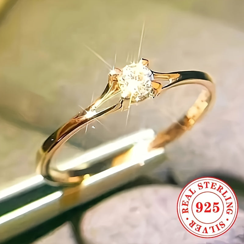 Женщина купила обручальное кольцо из серебра 925 пробы с одним камнем циркония, простой, но элегантный выбор для её предложения и свадебного дня, красивый подарок на День святого Валентина.