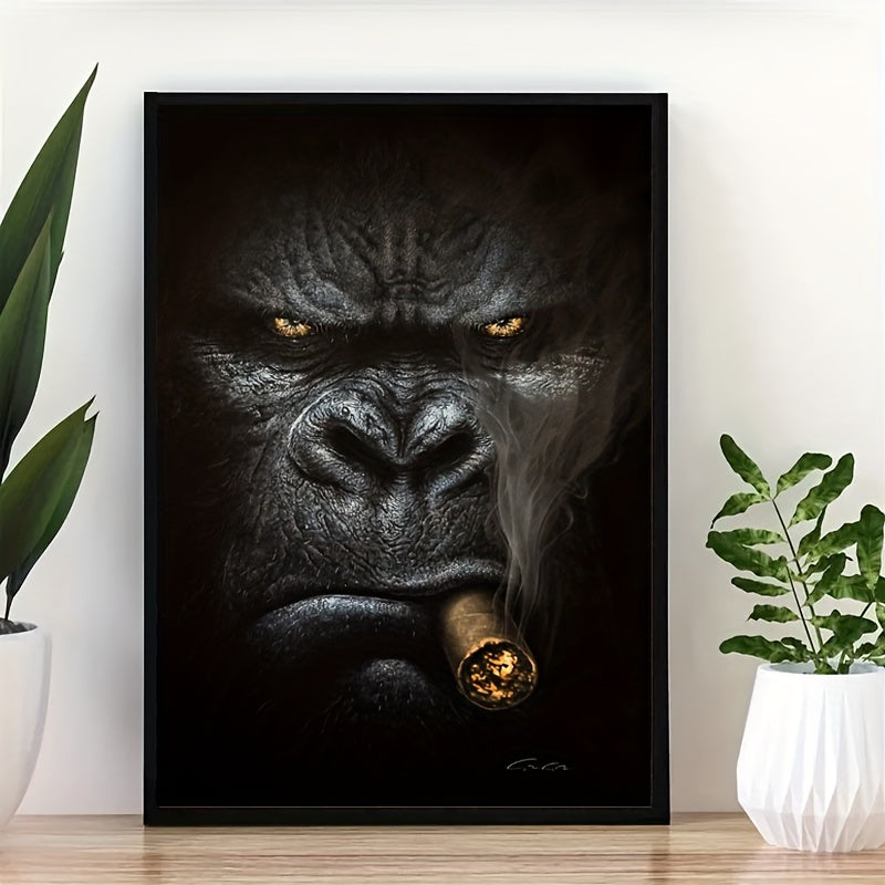 Frameless Canvas Wall Art Animal Monkey Smoking Portrait for Home Decor