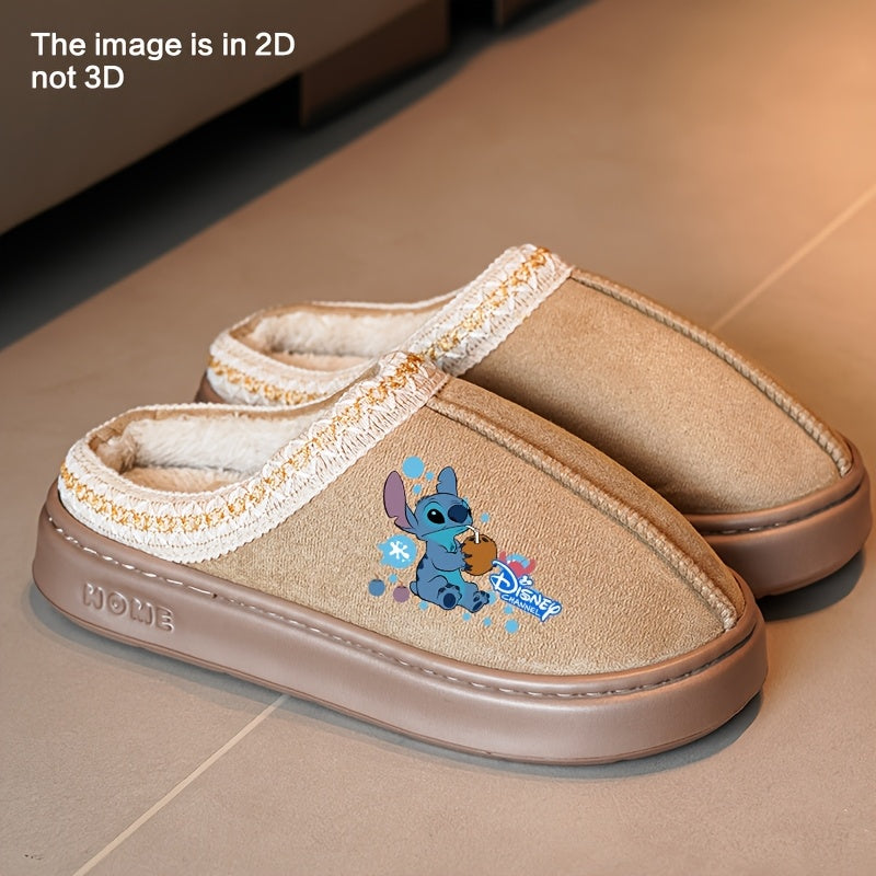 Unisex Plush Slippers Warm Fleece Cartoon Print Non-Slip Indoor Shoes