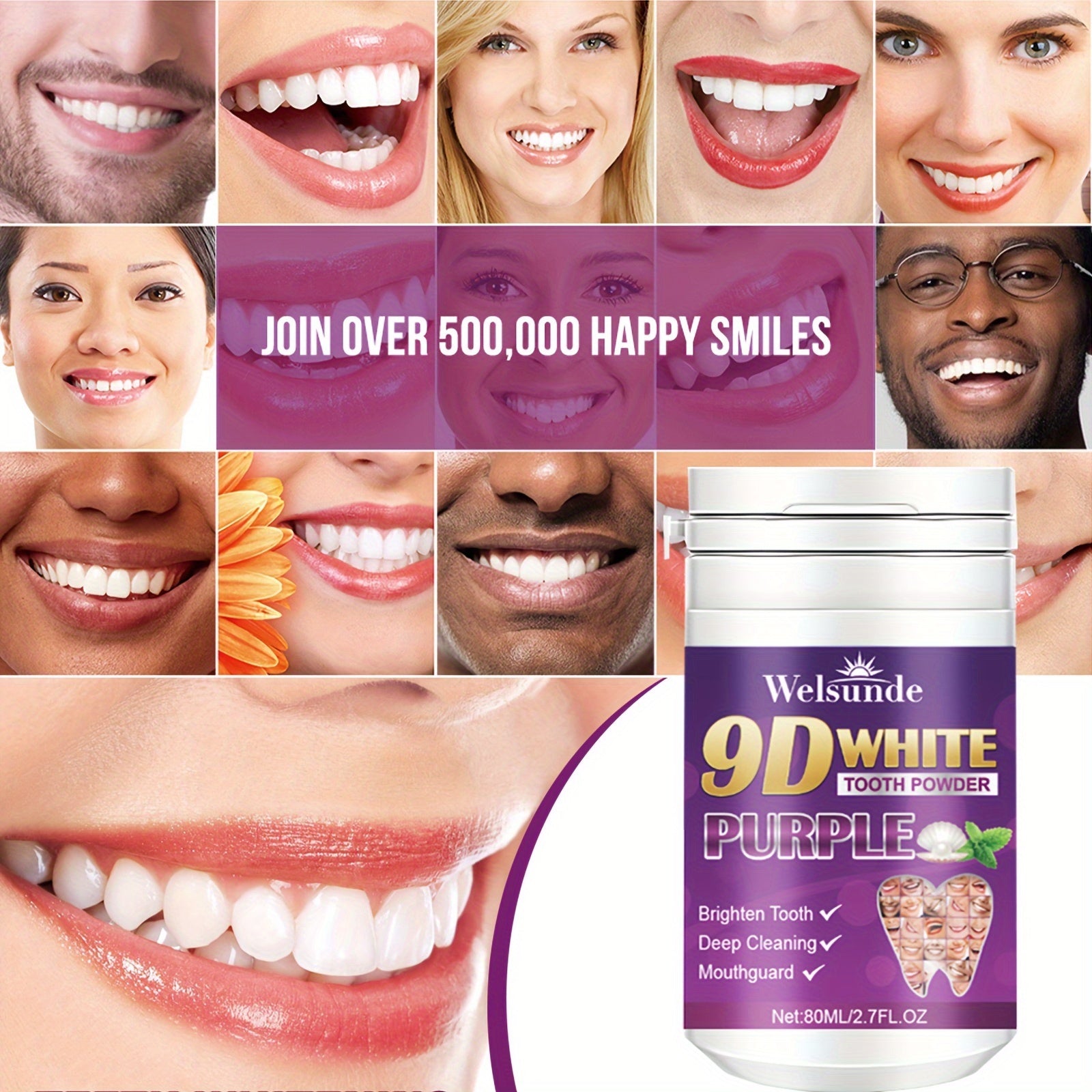 Purple Tooth Powder for Men and Women Deep Clean Fresh Breath Travel Convenience