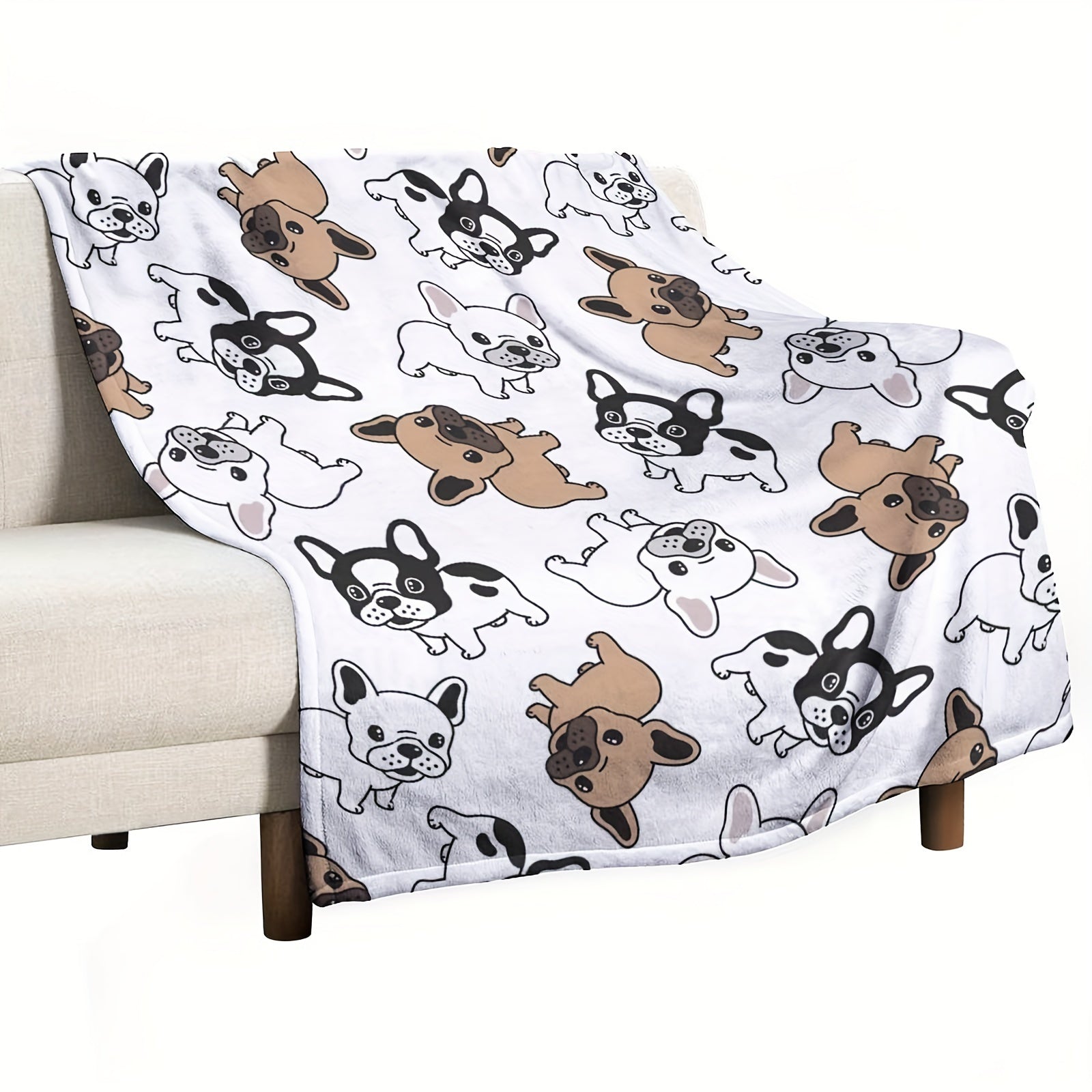 French Bulldog Flannel Blanket for Bed or Sofa, Tear-Resistant and Stain-Resistant, Multicolor
