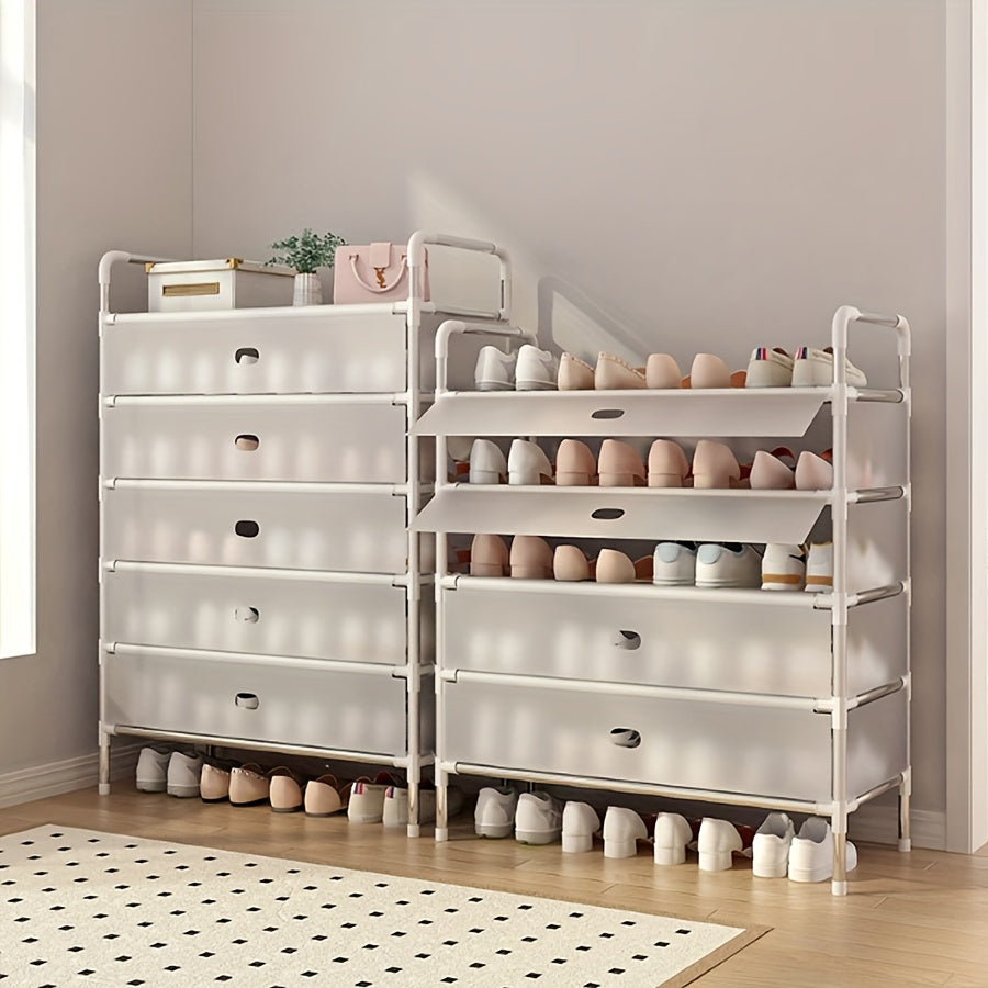 Estante para zapatos de metal con funda antipolvo, organizador de varias capas para entrada y pasillo