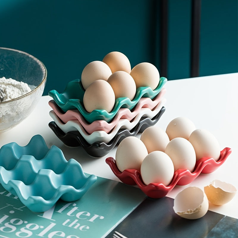 Colorful Ceramic Egg Tray Double Row 6 Cell Kitchen Storage and Preservation
