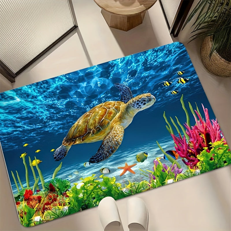 Soft Non-Slip Bath Rug with Sea Turtle Pattern Absorbent Bathroom Carpet
