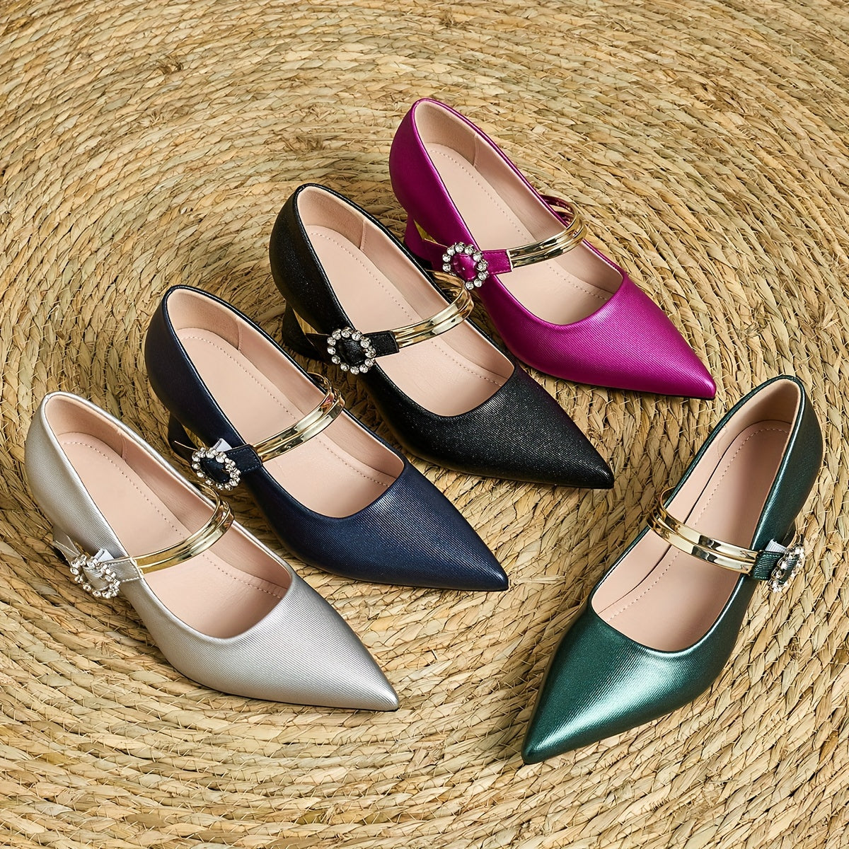 Ladies Casual Pointed High Heel Mules, Thick Heels, All-Match Style