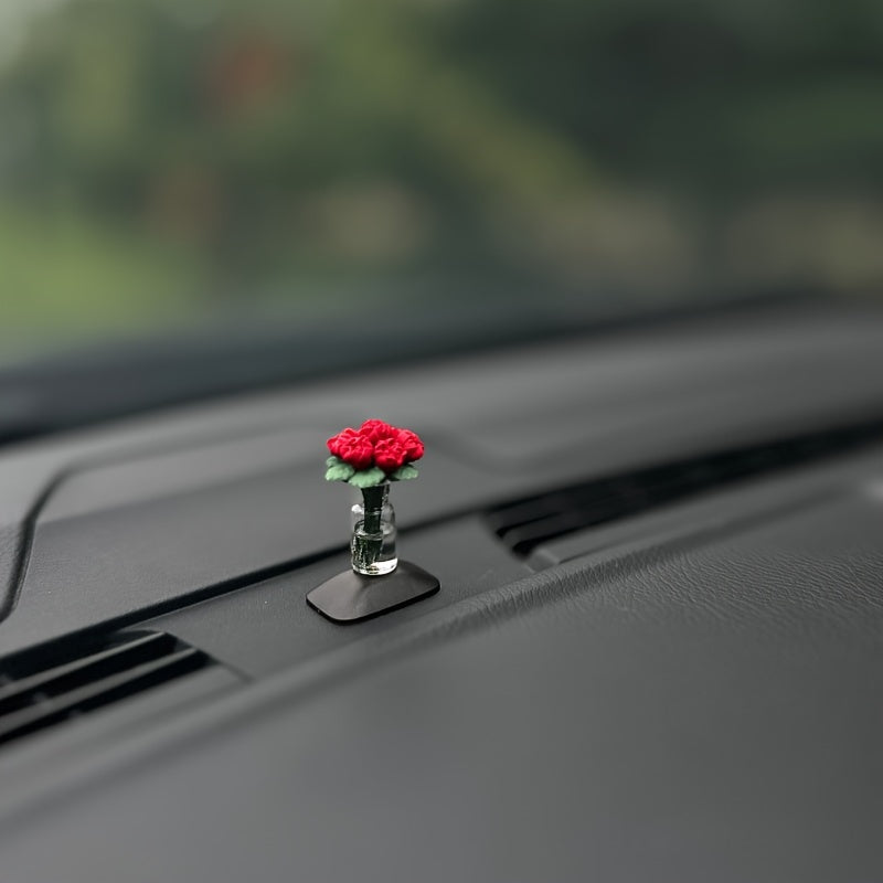 Mini Qizil Gul Avtomobil Paneli Dekoratsiyasi Yaratıcı Plastik Markaziy Konsol Dekori