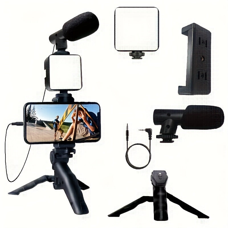 5-in-1 Smartphone Stabilizer with LED Fill Light and Tripod for Selfie Outdoor Interviews Day Night Shooting
