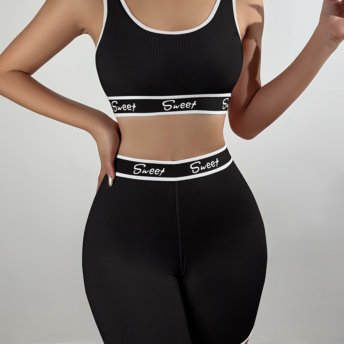 Women's Letter Print Lingerie Set Full Coverage Tank Bra and Boyshorts