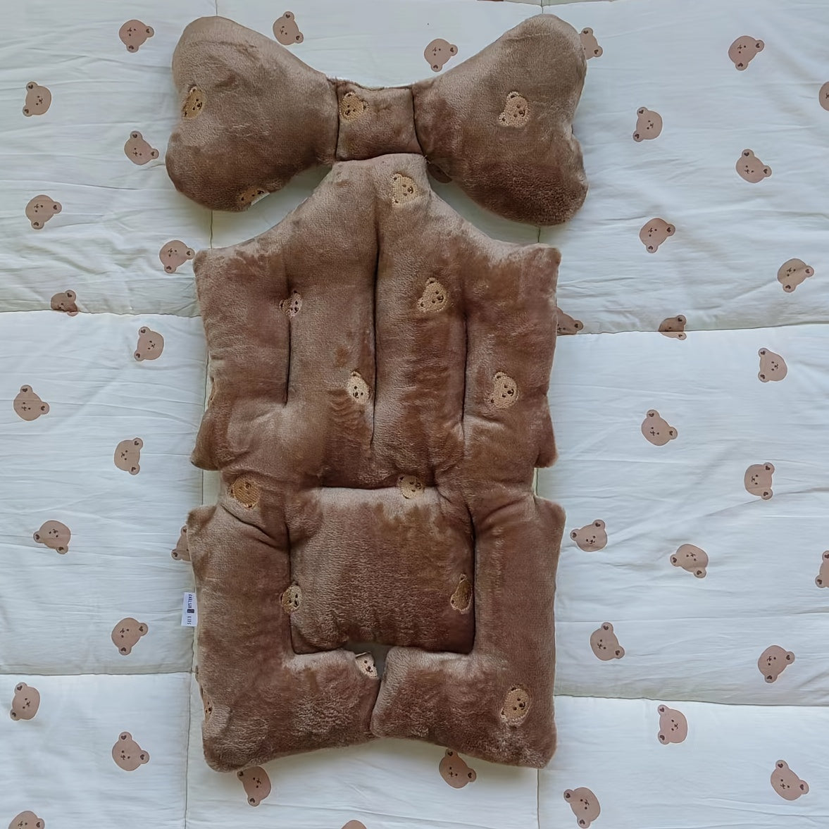 Almohadilla para cochecito de bebé con patrón de oso de peluche, bordada, acolchado grueso, suave y cálido