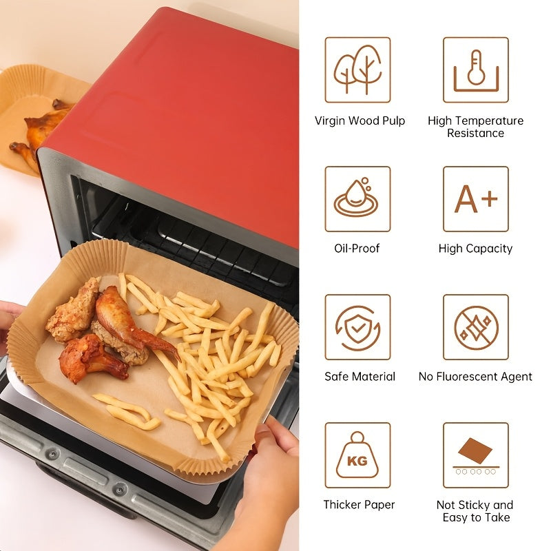 Упаковка из 100 штук антипригарных подкладок для фритюрниц, прочные и устойчивые к маслу и воде, идеальны для выпечки на кухне, на свадьбах, днях рождения и летних вечеринках, изготовлены из материалов без химикатов.