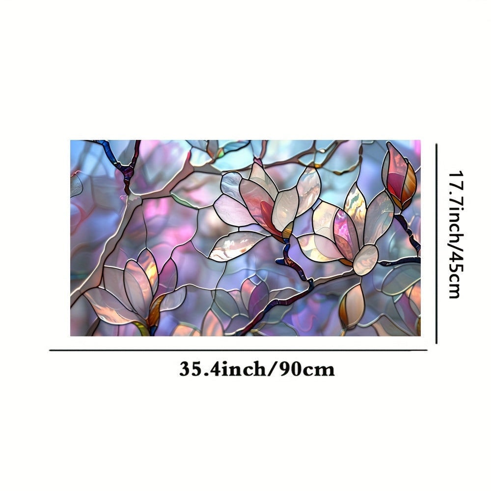 Reusable Floral Stained Glass Window Film Static Cling Rectangular Dull Finish