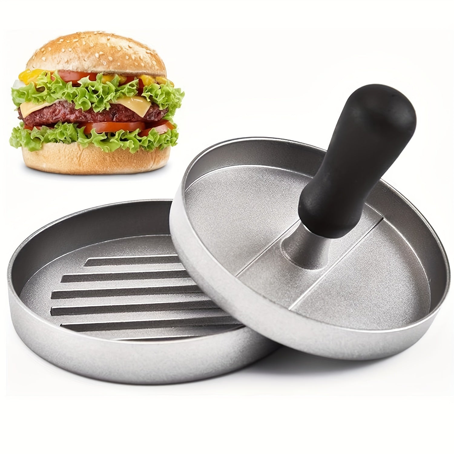 Molde de prensa para hamburguesas de acero inoxidable con mango de madera, antiadherente, para hacer hamburguesas