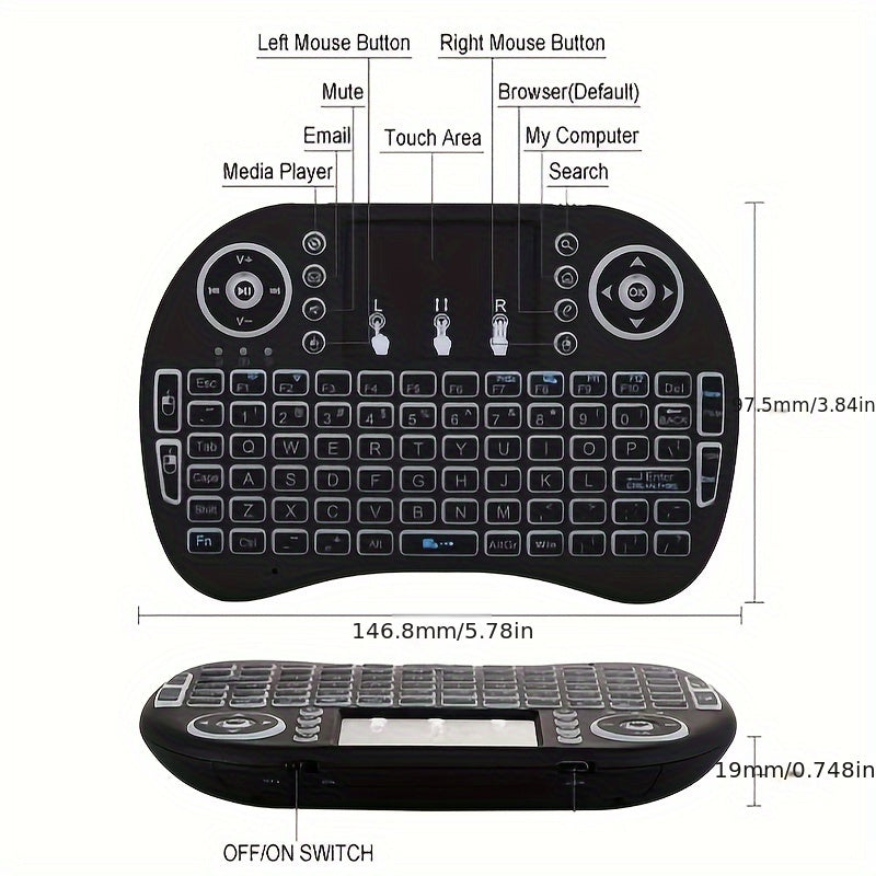 Mini Wireless Keyboard with Touchpad Backlit 2.4G for Android TV Smart TV PS3