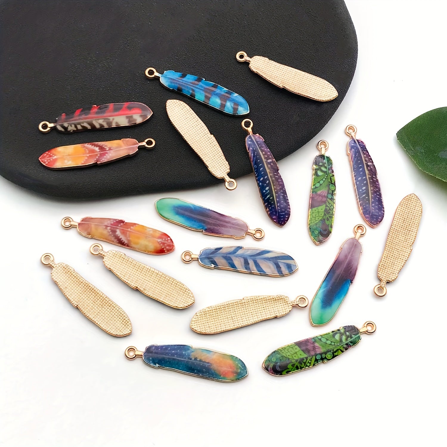 Set of 18 Vibrant Enamel Feather Charms for Jewelry Making and Crafting
