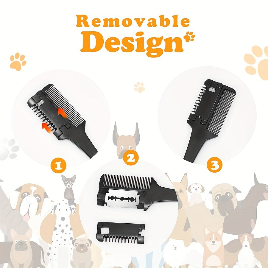 Pet Razor Comb with 10 Replacement Blades for Dog Grooming Safe Shedding and Thinning